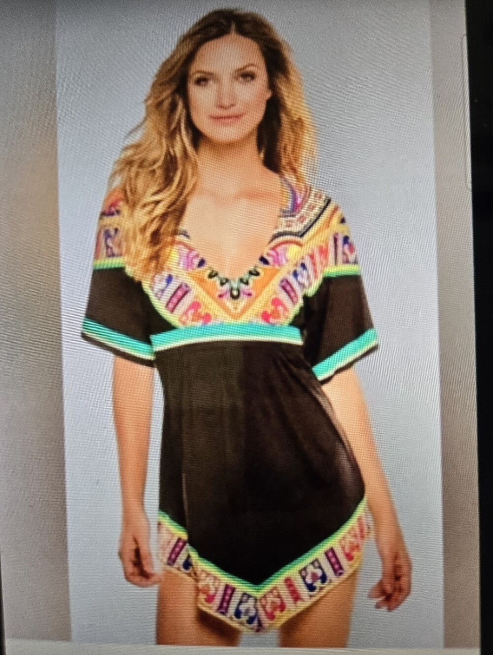 EUC Trina Turk Nepal Black Multicolor Swim Cover-Up Tunic Dress M